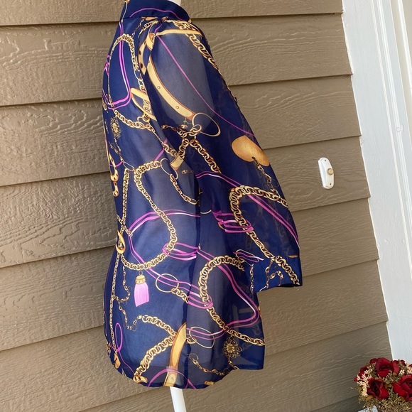 XXI chain print blouse shirt semi-sheer women’s size S - Picture 9 of 11